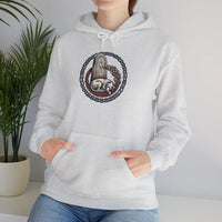 Norse Woodcut Runestone Hound Hoodie - Heavyweight Cotton Blend Pullover - Unisex White