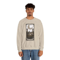 Moon Tarot Card Wolves Graphic Sweatshirt - Heavy Blend Fleece Crewneck - Unisex White