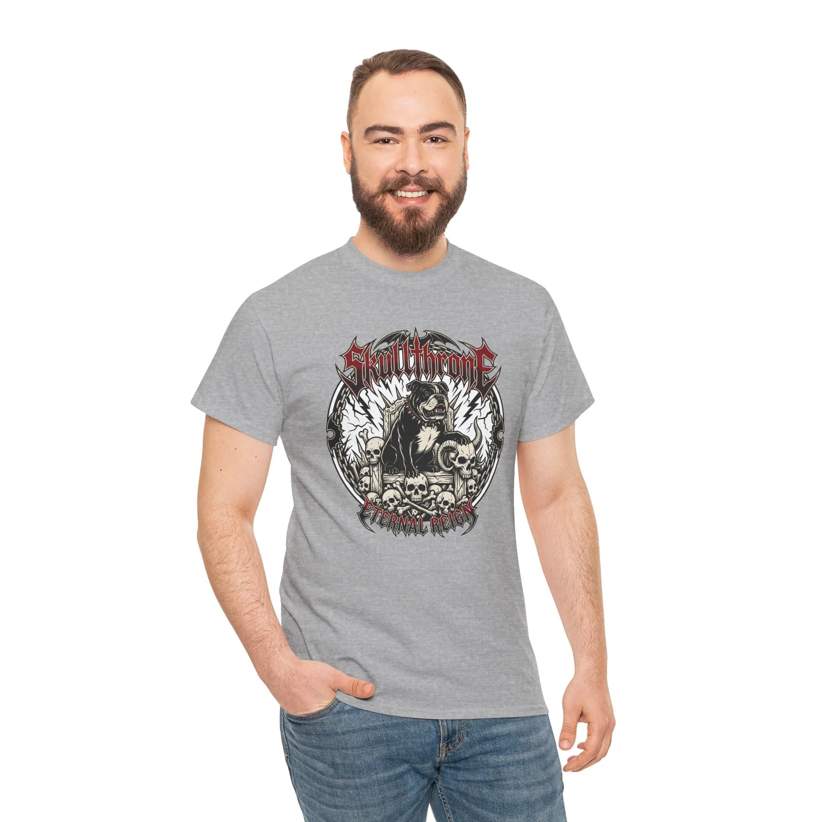 Skull Throne Heavy Metal Dog T-Shirt - Heavyweight Cotton Classic Tee - Unisex White