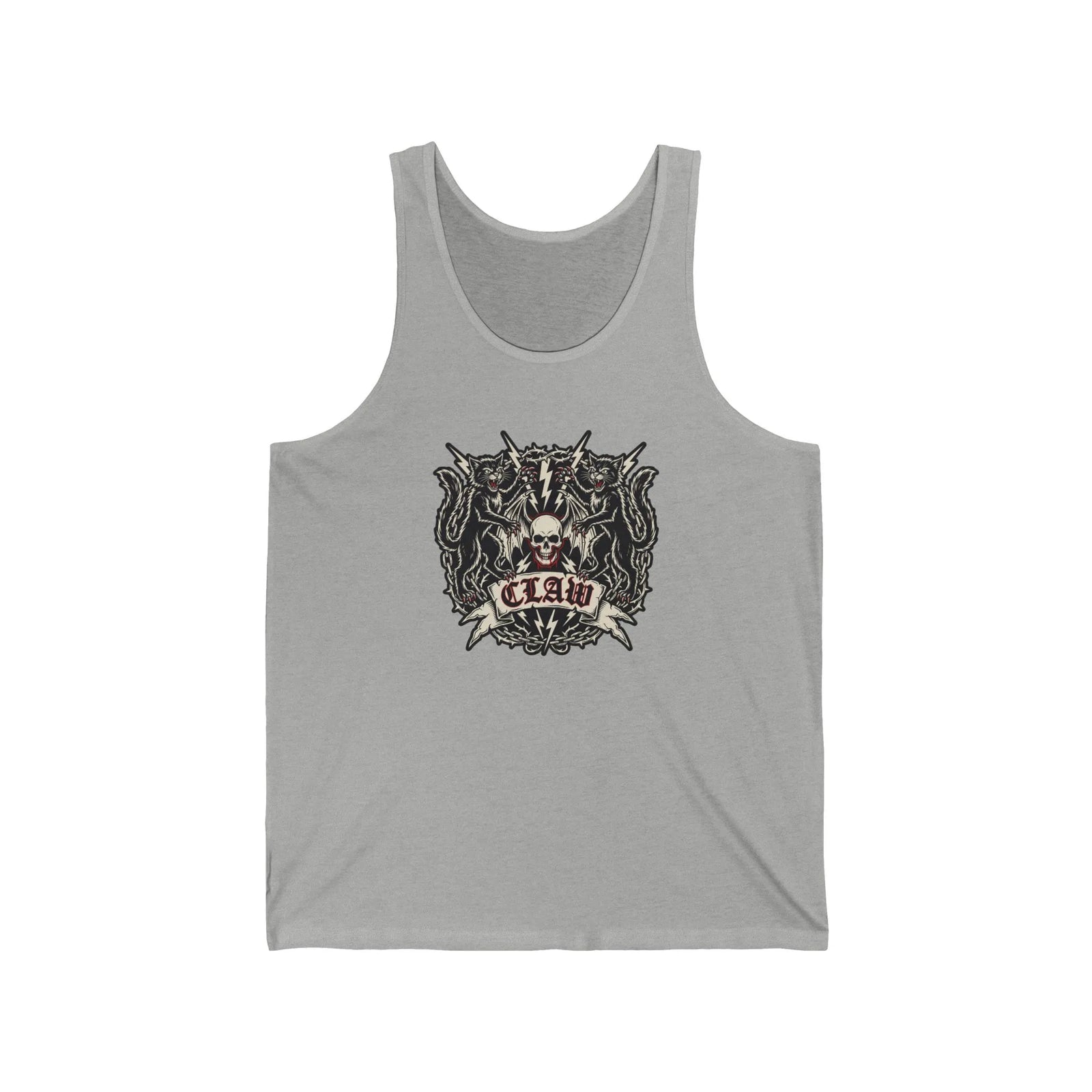 Heavy Metal Rocker Cats Band Crest Tank Top - Lightweight Jersey Retail Fit - Unisex Athletic Heather
