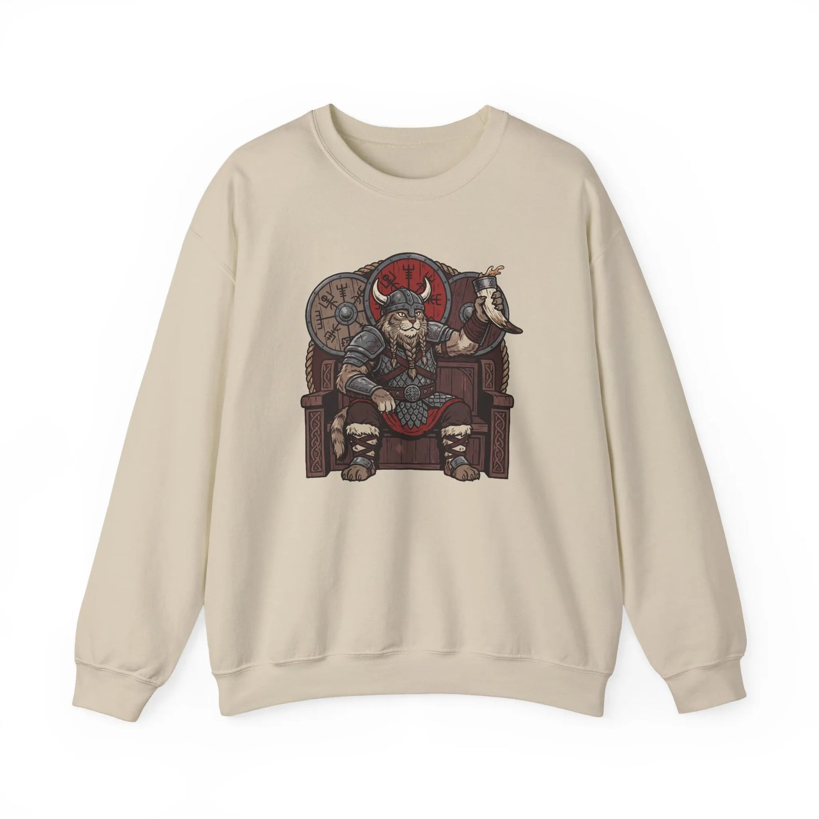 Viking Berserker Cats Graphic Sweatshirt - Heavy Blend Classic Fit Crewneck - Unisex White