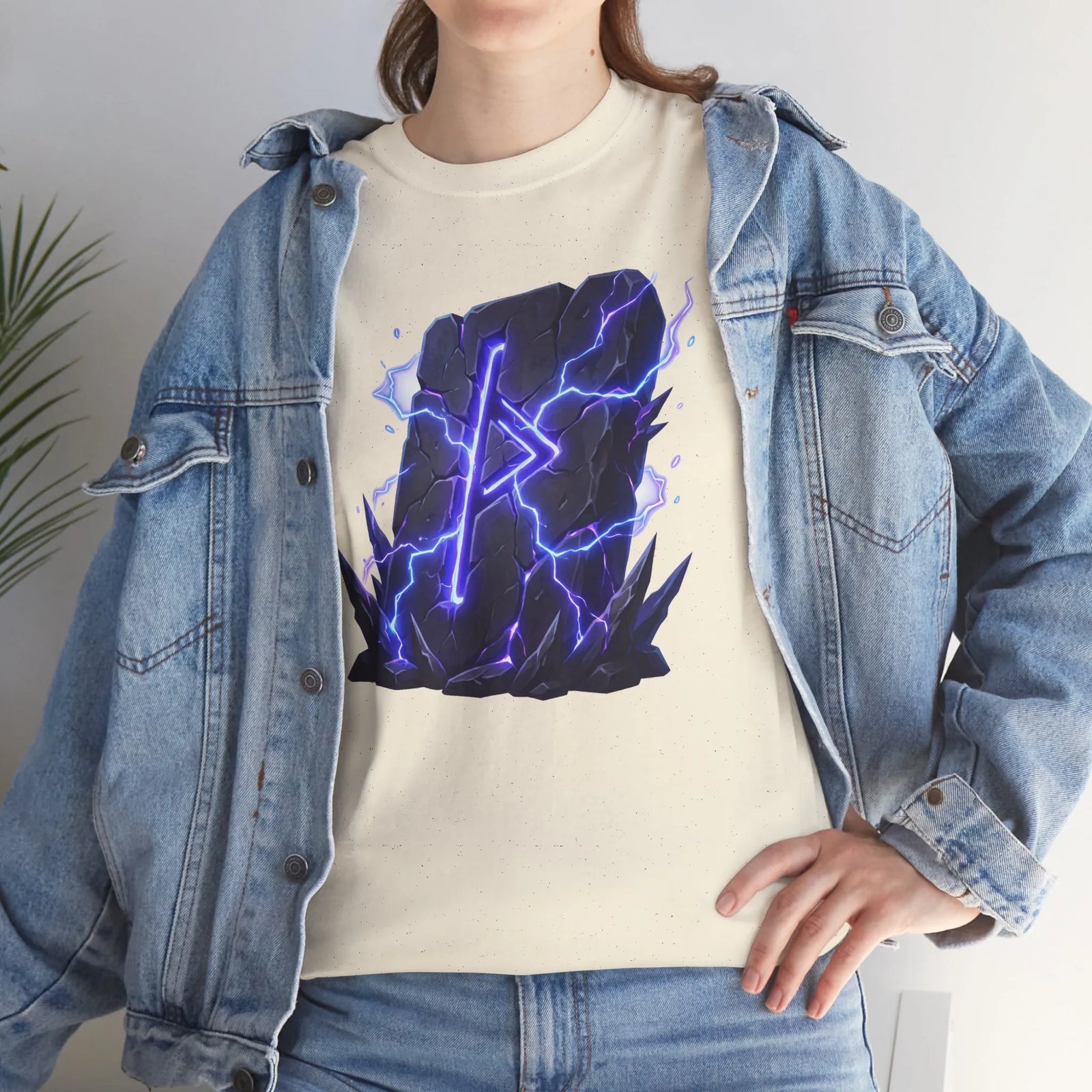 Thurisaz Rune Lightning Graphic T-Shirt - Heavy Cotton Classic Fit Tee - Unisex White