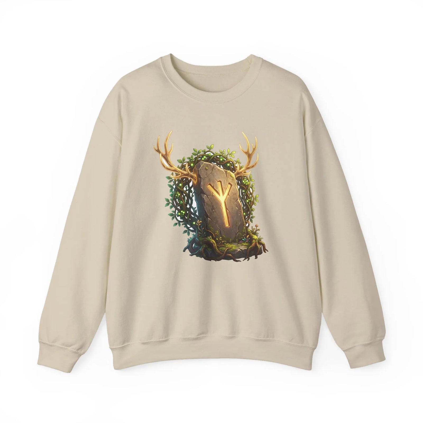 Elhaz Rune Antler Graphic Sweatshirt - Heavy Blend Fleece Crewneck - Unisex White