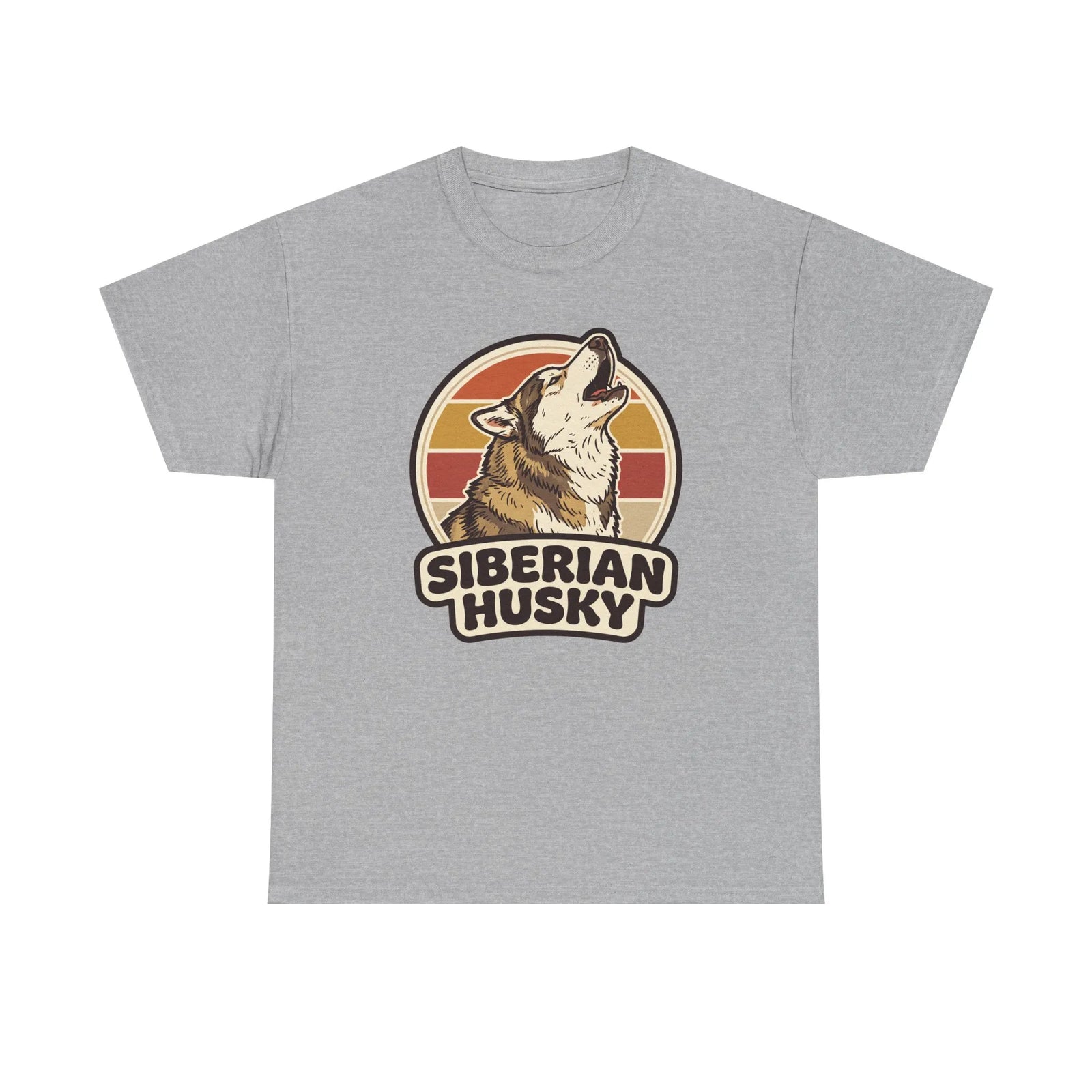 Siberian Husky Retro Sunset T-Shirt - Heavy Cotton Classic Fit Tee - Unisex White