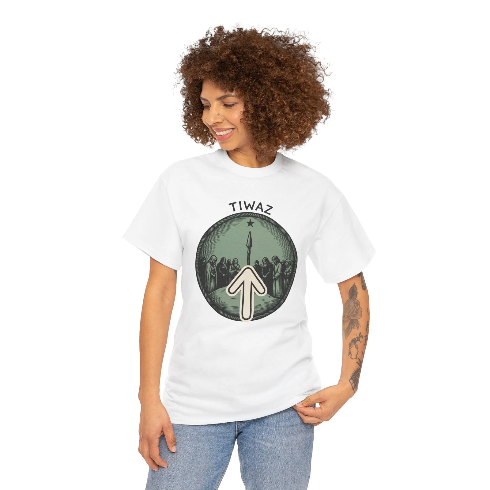 Tiwaz Rune Graphic T-Shirt - Heavy Cotton Classic Fit Tee - Unisex White