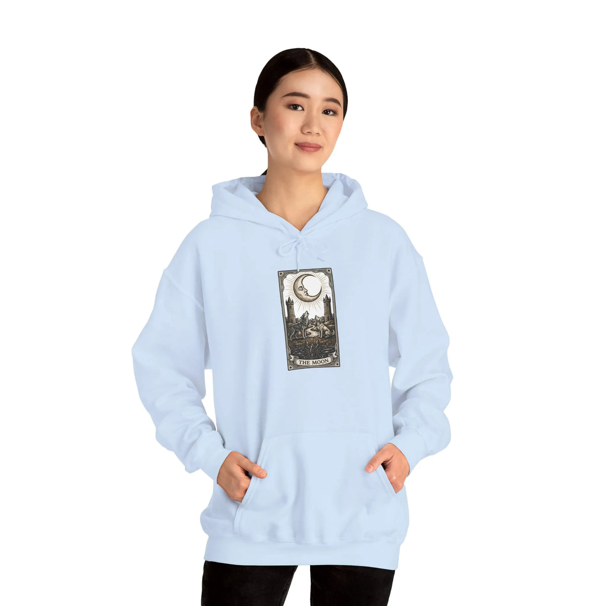 Moon Tarot Card Graphic Hoodie - Soft Fleece Blend Pullover - Unisex Ash