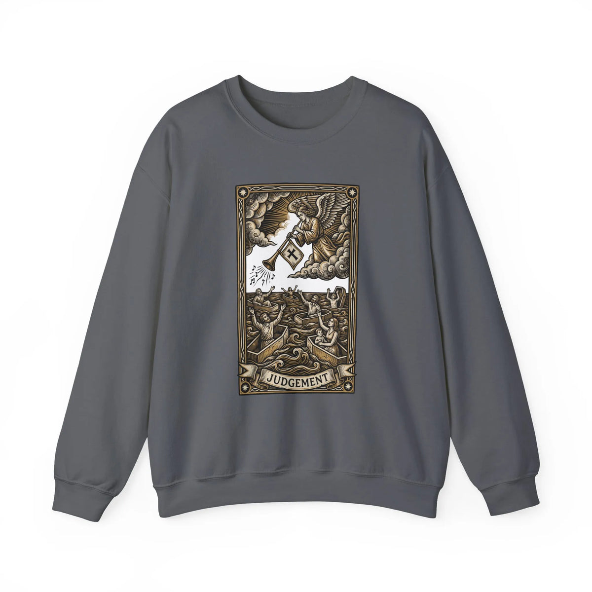 Judgement Tarot Card Graphic Sweatshirt - Heavy Blend Classic Fit Crewneck - Unisex White