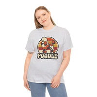 Poodle Retro 70s Sunset T-Shirt - Heavy Cotton Classic Fit Tee - Unisex White