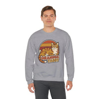 Orange Tabby Retro Sunset Graphic Sweatshirt - Heavy Blend Crewneck Fleece - Unisex White