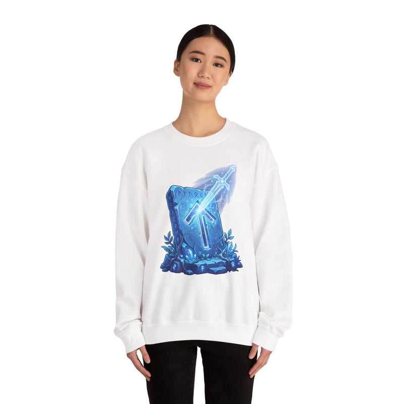 Tiwaz Rune Sword Graphic Sweatshirt - Heavy Blend Crewneck Fit - Unisex White