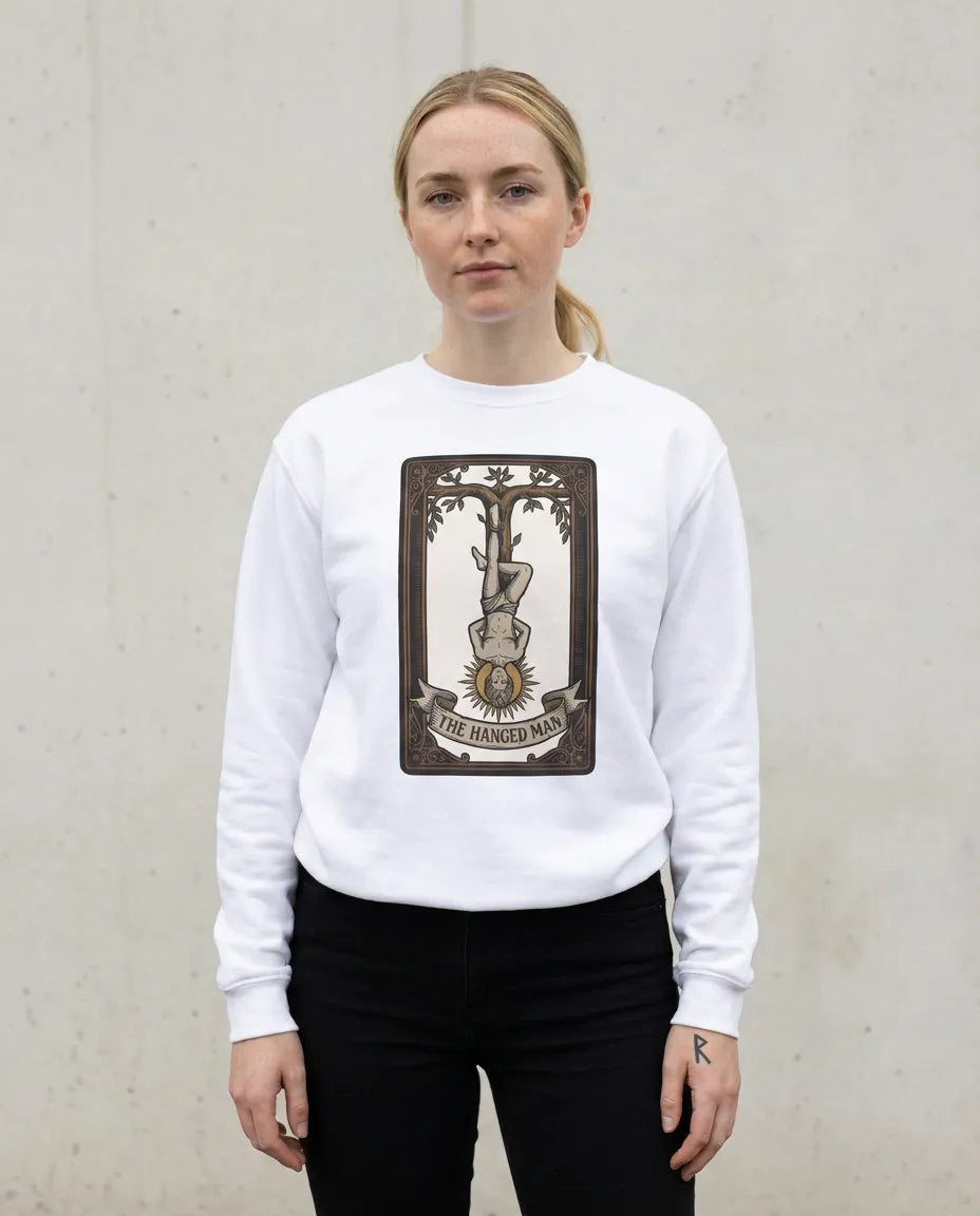 The Hanged Man Tarot Card Sweatshirt - Soft Fleece Classic Fit Crewneck - Unisex Off White