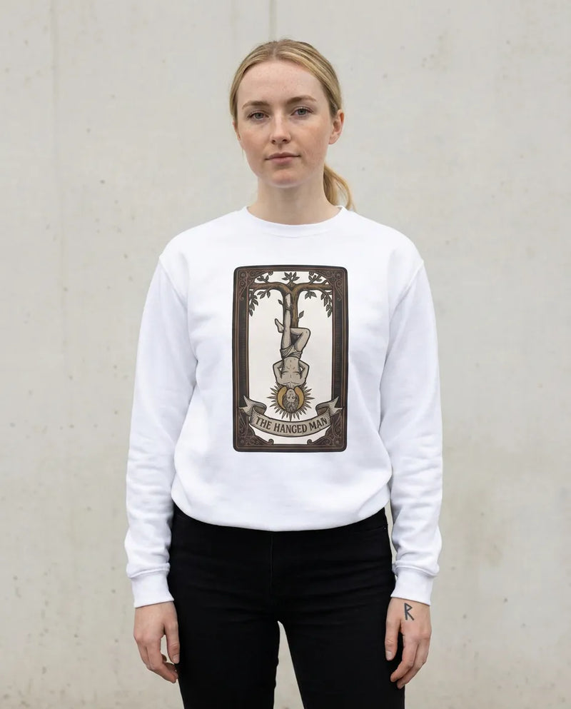 The Hanged Man Tarot Card Sweatshirt - Soft Fleece Classic Fit Crewneck - Unisex Off White