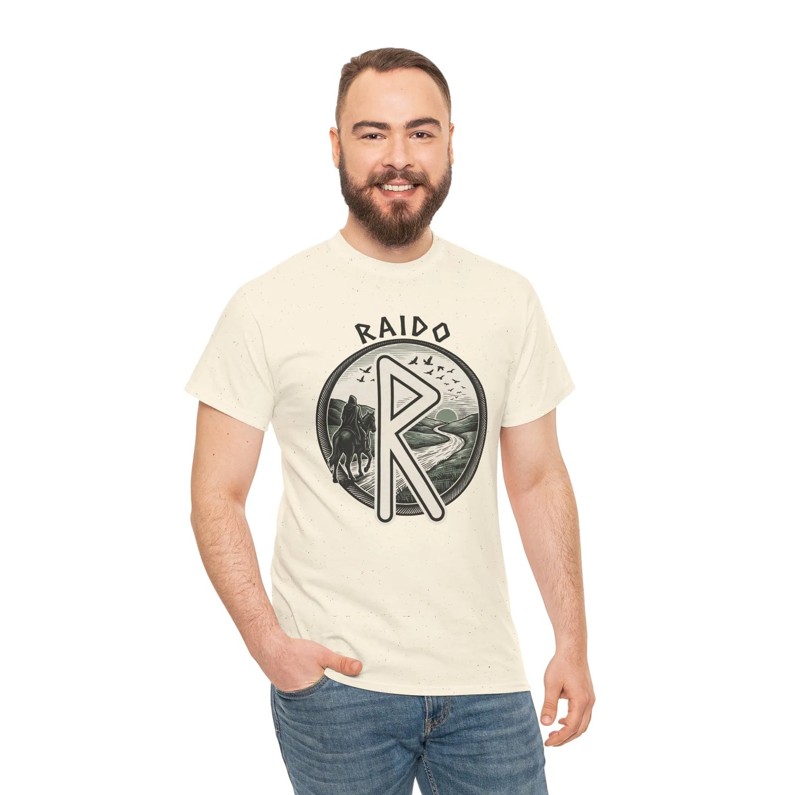 Raido Journey Rune Graphic T-Shirt - Heavy Cotton Classic Fit Tee - Unisex White