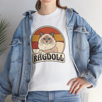 Ragdoll Cat Retro Sunset T-Shirt - Heavyweight Cotton Classic Tee - Unisex White