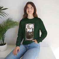 Moon Tarot Card Wolves Graphic Sweatshirt - Heavy Blend Fleece Crewneck - Unisex White