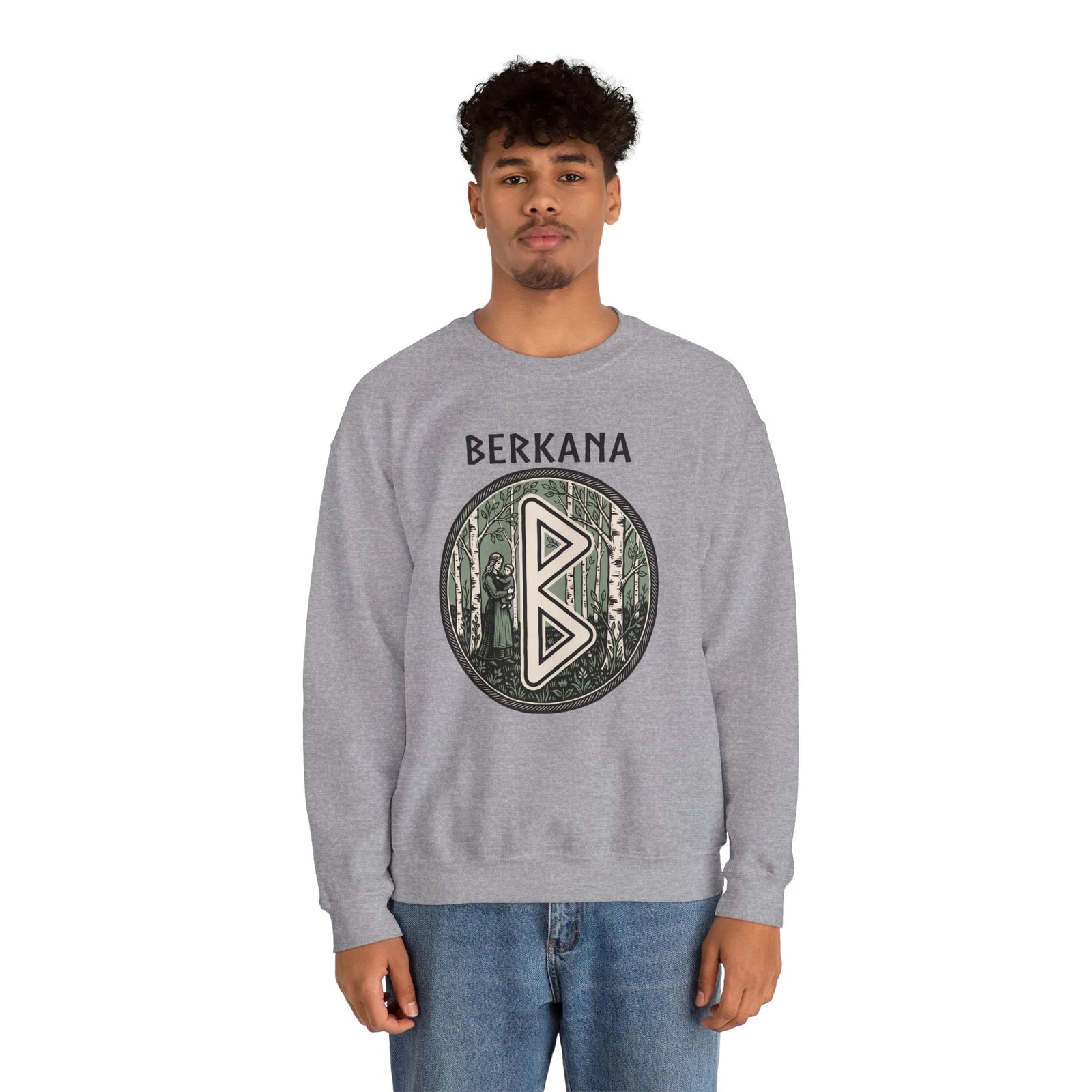 Berkana Rune Earth Mother Sweatshirt - Heavy Blend Cotton-Poly Crewneck - Unisex White