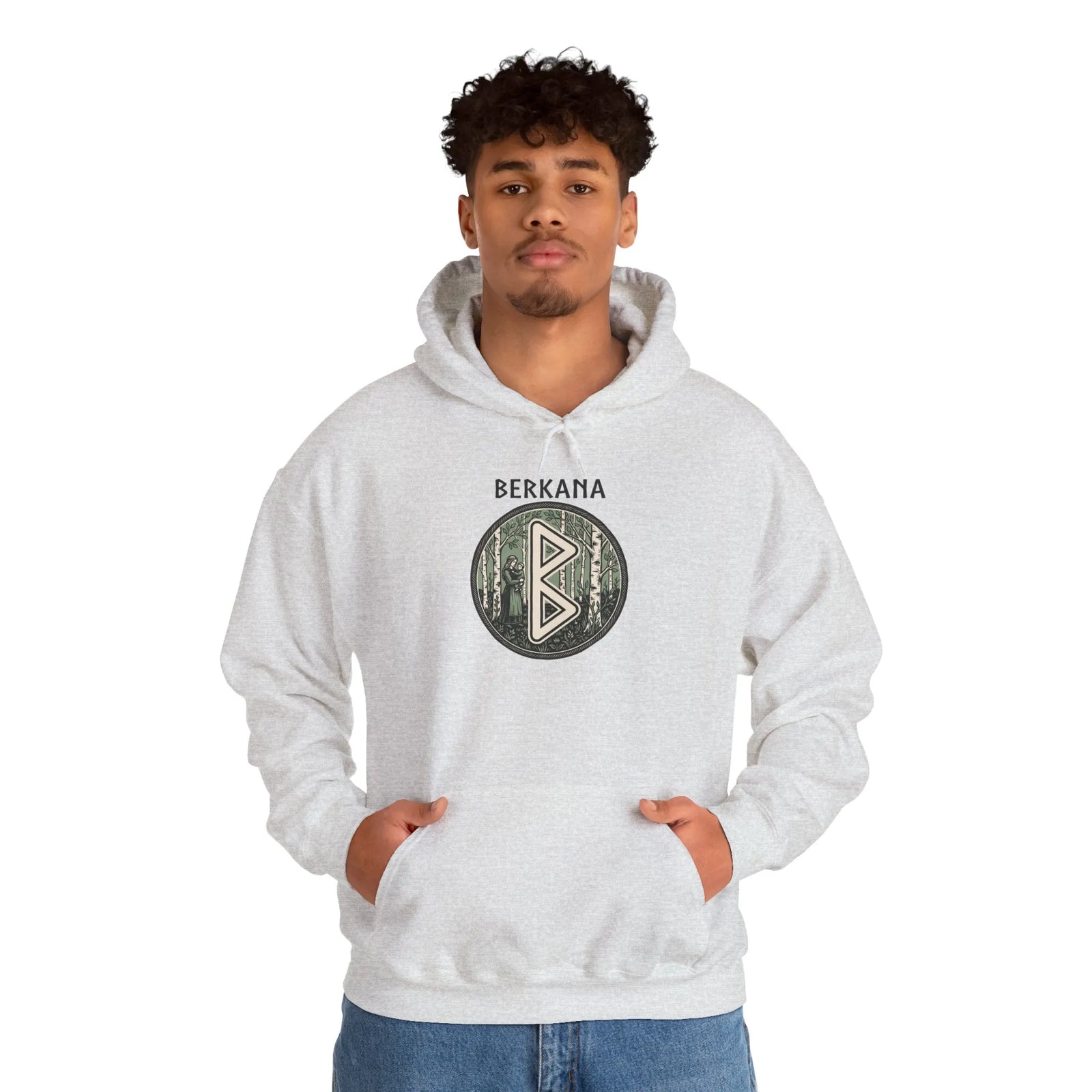 Berkana Earth Mother Rune Hoodie - Classic Fit Fleece Pullover - Unisex White