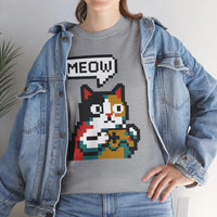 Player One 8-Bit Pixel Gaming Cats T-Shirt - Heavyweight 100% Cotton Tee - Unisex White