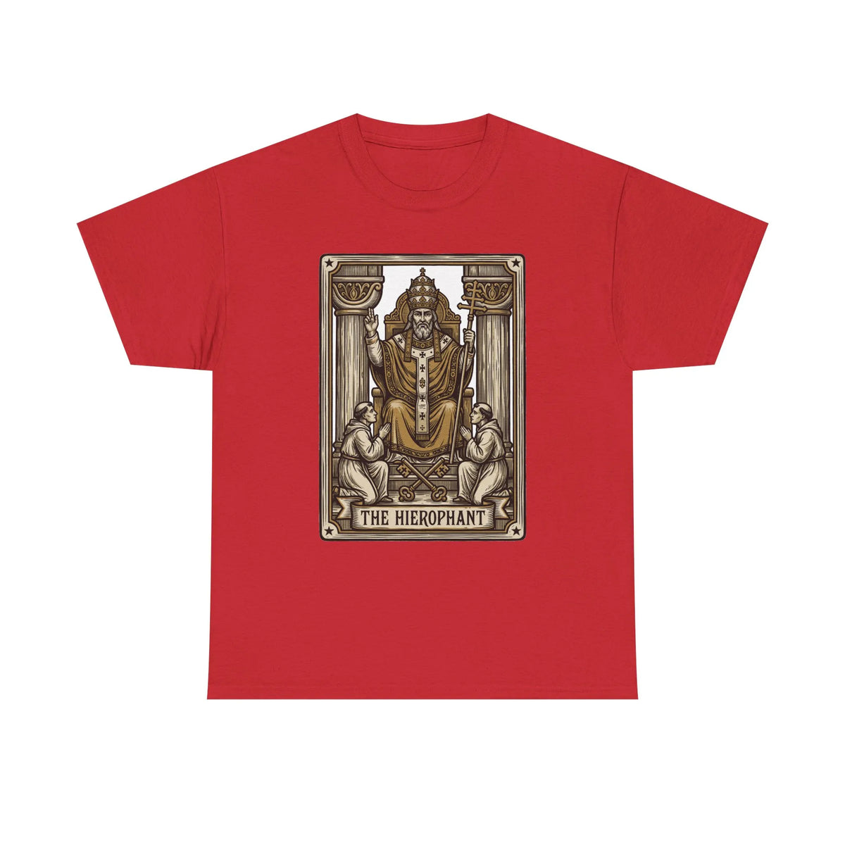 Hierophant Tarot Card Graphic T-Shirt - Heavy Cotton Classic Fit Tee - Unisex White