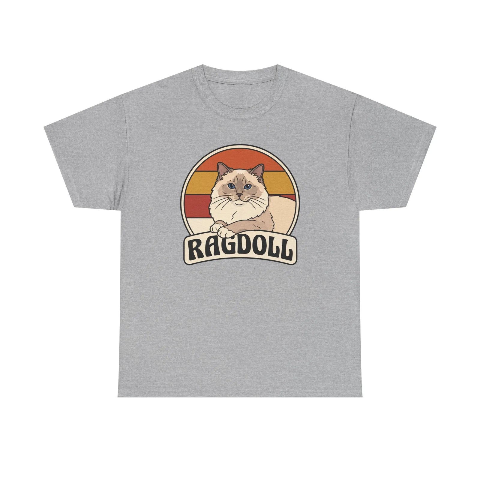 Ragdoll Cat Retro Sunset T-Shirt - Heavyweight Cotton Classic Tee - Unisex White