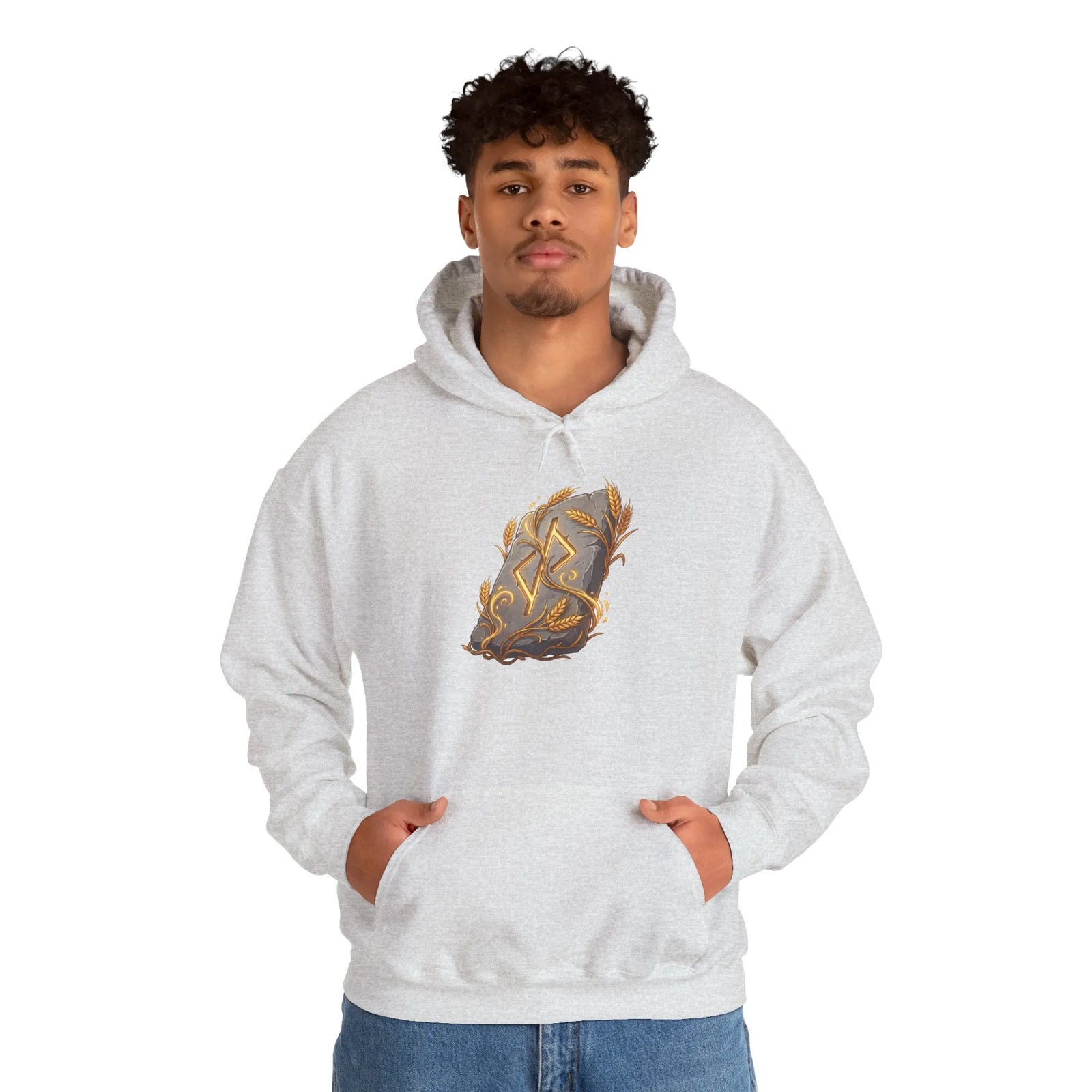 Jera Rune Harvest Wheel Hoodie - Soft Cotton Blend Pullover Hoodie - Unisex White