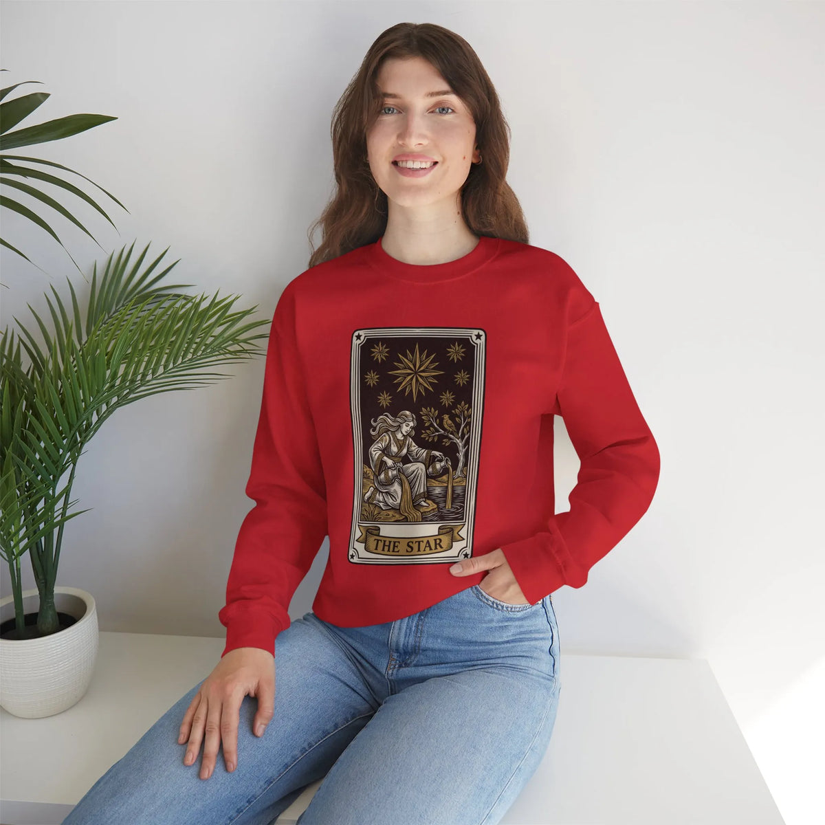 The Star Tarot Card Sweatshirt - 50/50 Cotton Polyester Crewneck - Unisex White