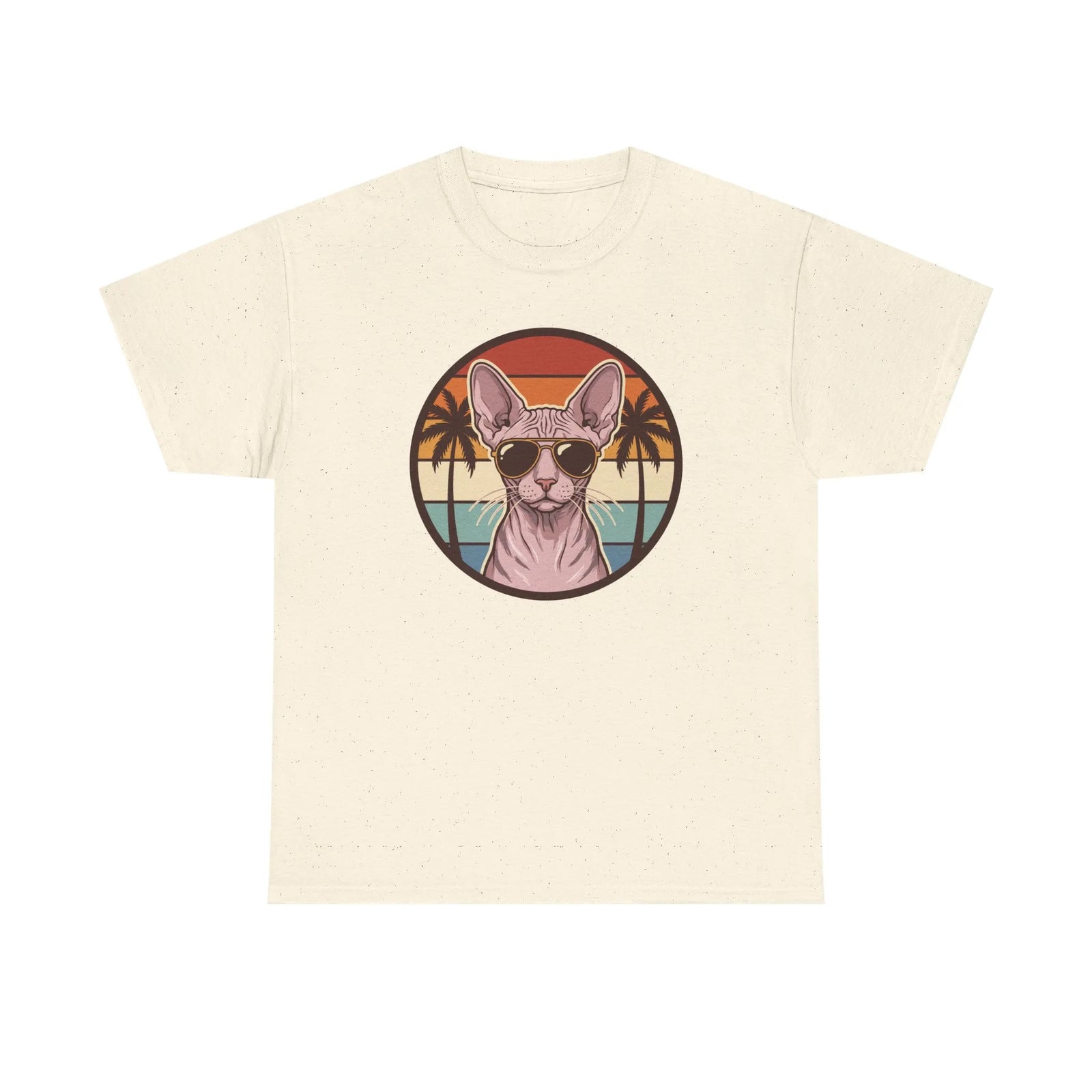 Sphynx Cat 70s Sunset Aviators T-Shirt - Heavy Cotton Classic Fit Tee - Unisex White