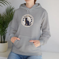 Moon Phases Sacred Geometry Cat Hoodie - Soft Fleece Pullover - Unisex White