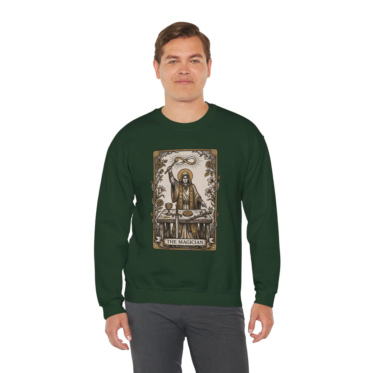 The Magician Tarot Card Sweatshirt - Heavy Blend Fleece Crewneck Pullover - Unisex Warm White