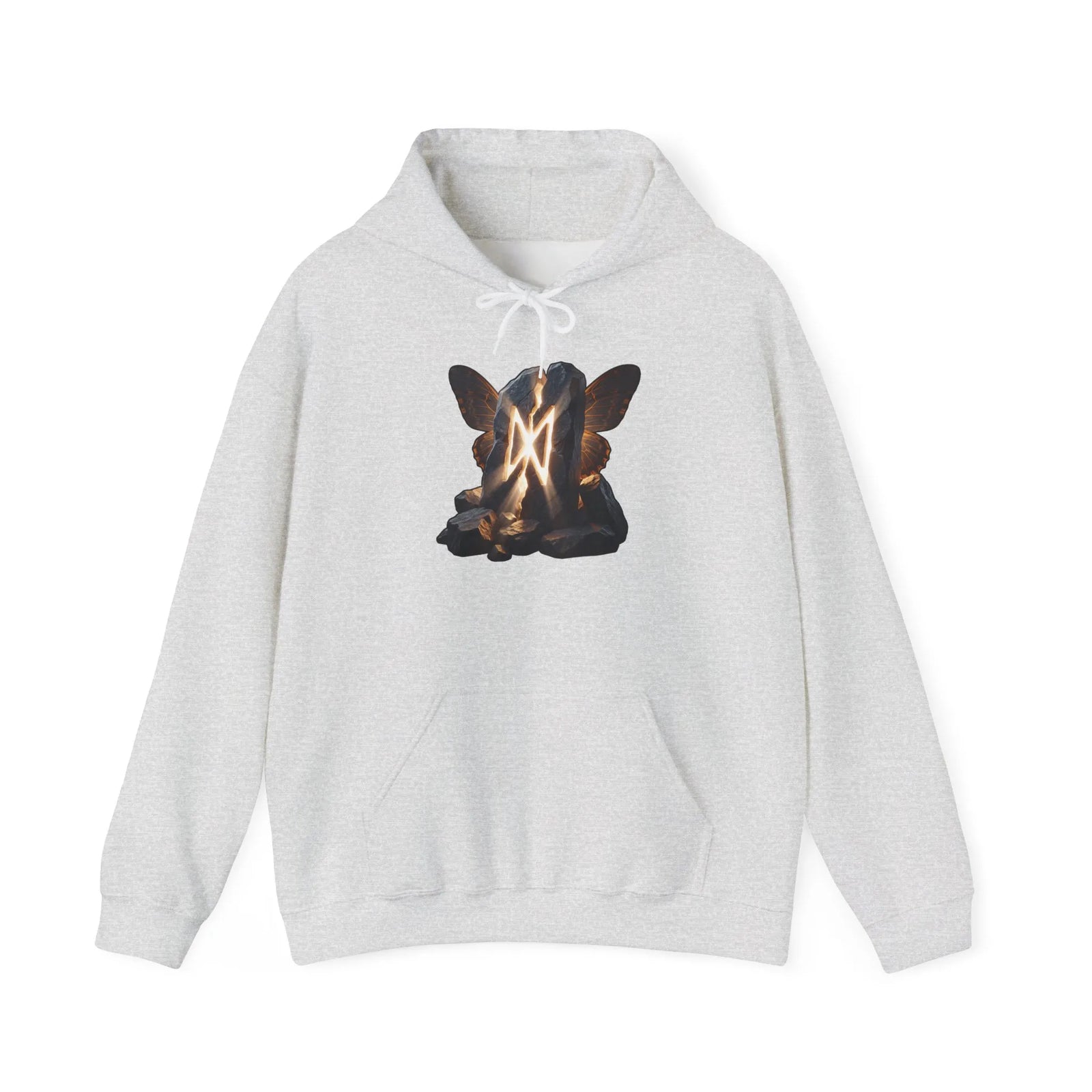 Dagaz Rune Butterfly Graphic Hoodie - Heavy Blend Fleece Pullover - Unisex White