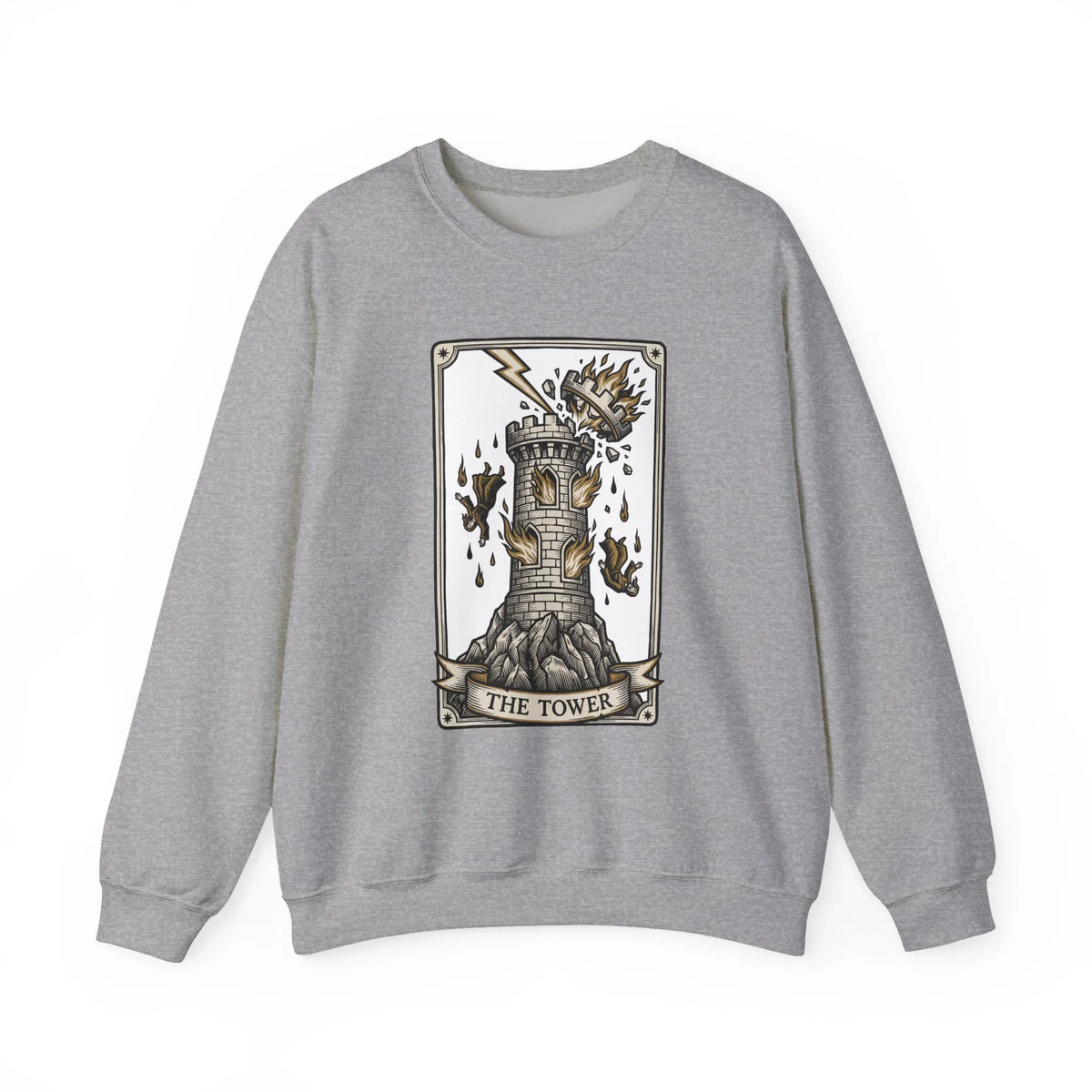 The Tower Tarot Card Sweatshirt - Heavy Blend Fleece Crewneck - Unisex White