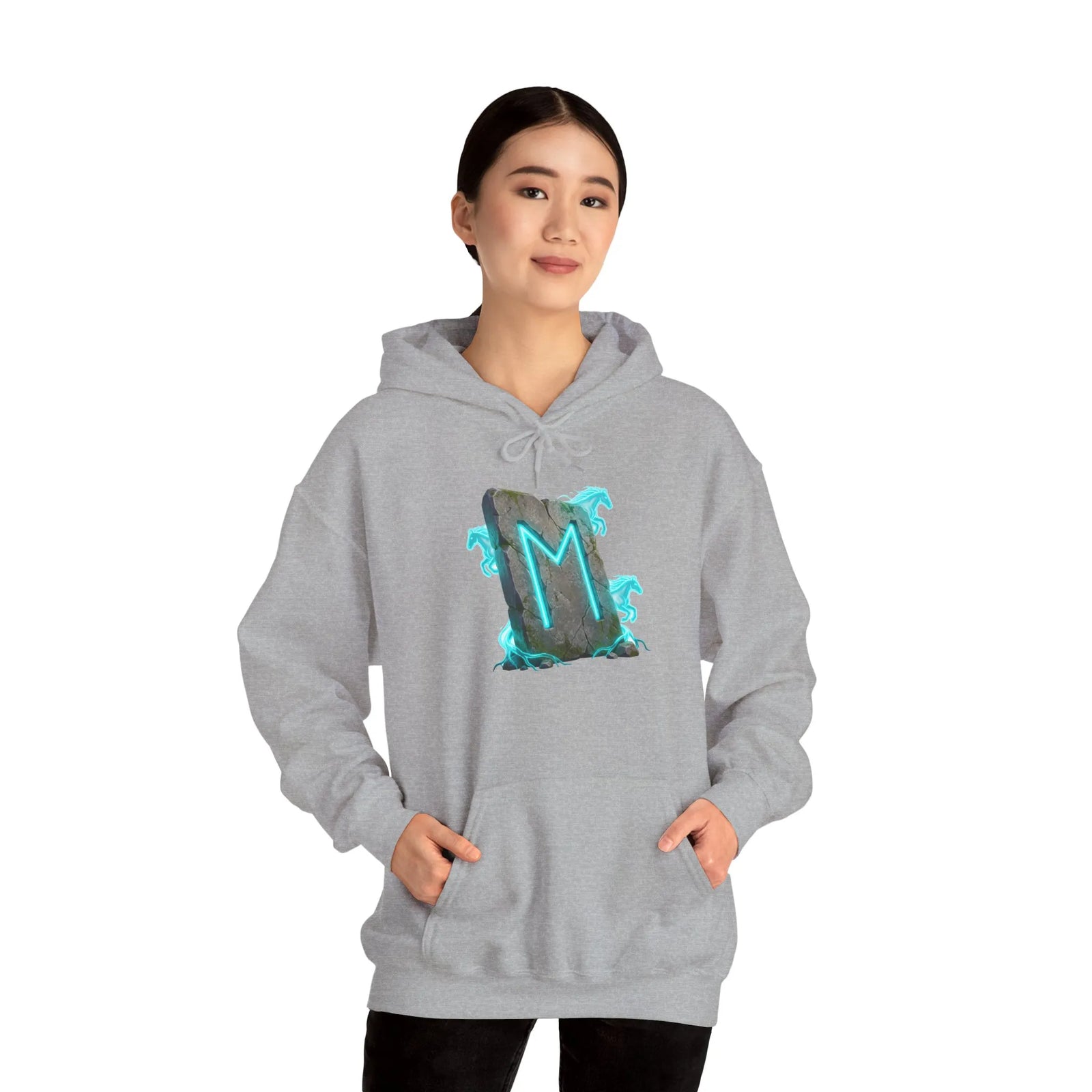Norse Ehwaz Rune Spirit Horses Hoodie - Heavy Blend Fleece Pullover - Unisex White