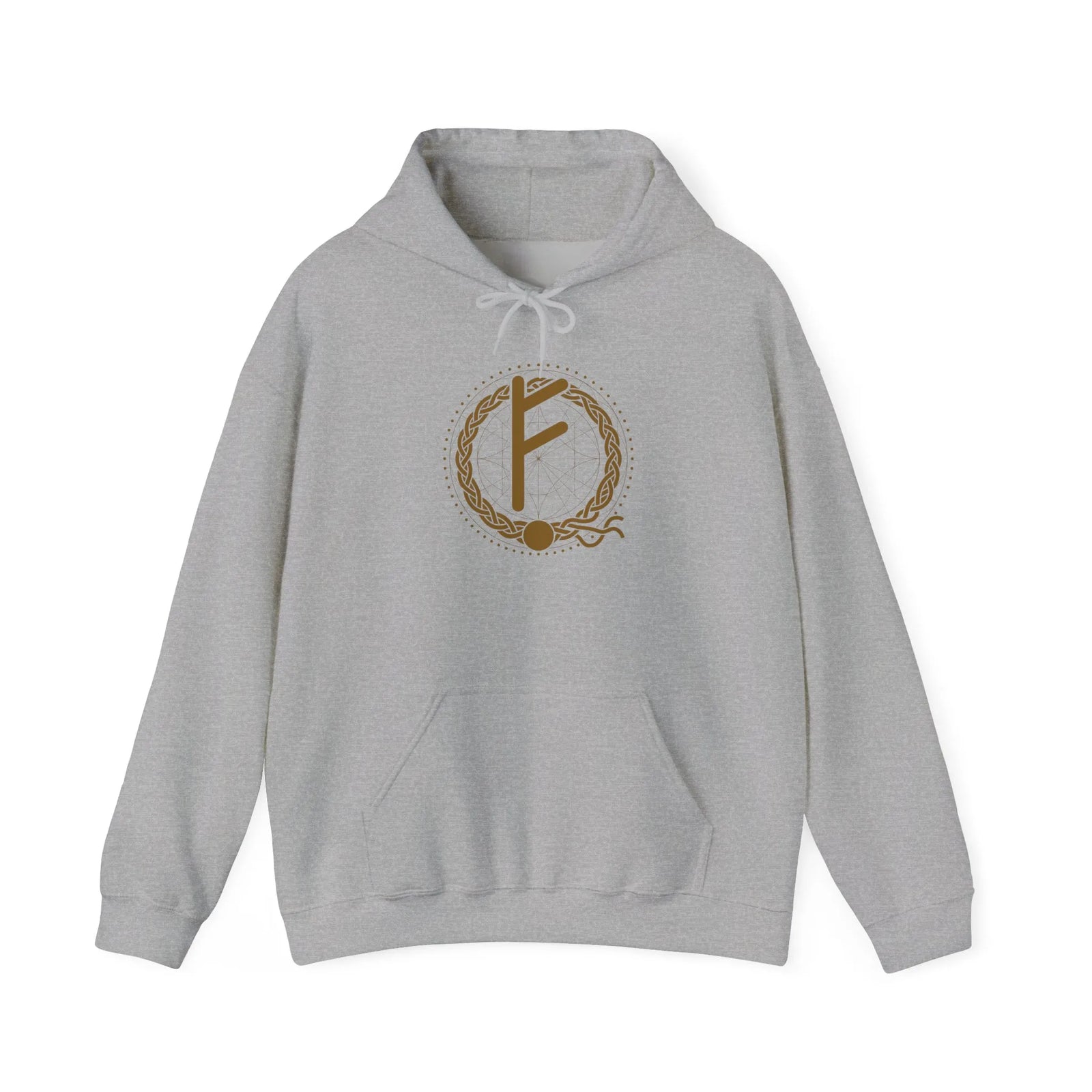 Fehu Rune Wealth Symbol Hoodie - Soft Cotton Poly Fleece Pullover - Unisex White