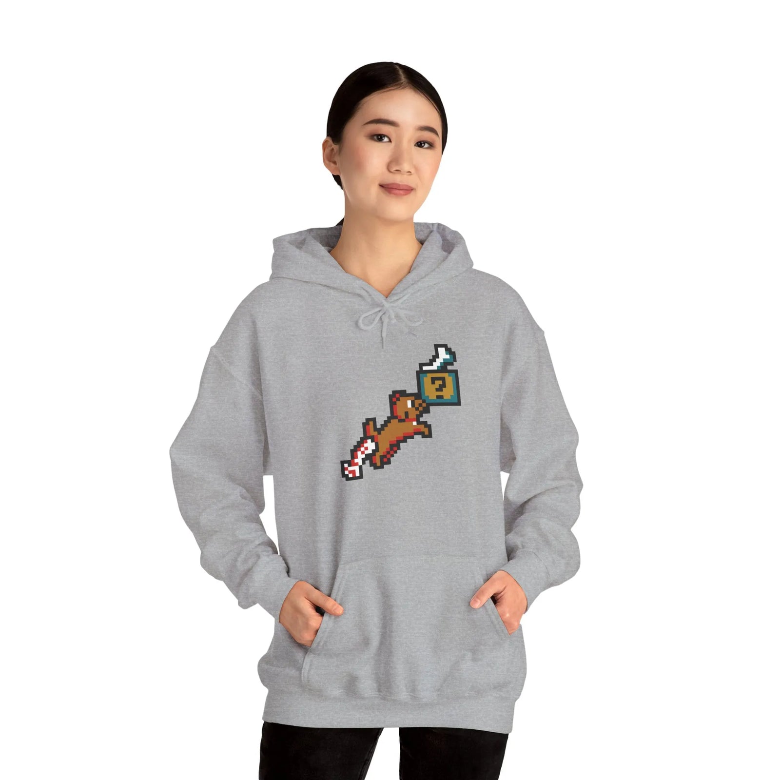 8-Bit Pixel Gaming Dog Fetch Quest Hoodie - Medium Heavy Blend Fleece Pullover - Unisex Off White
