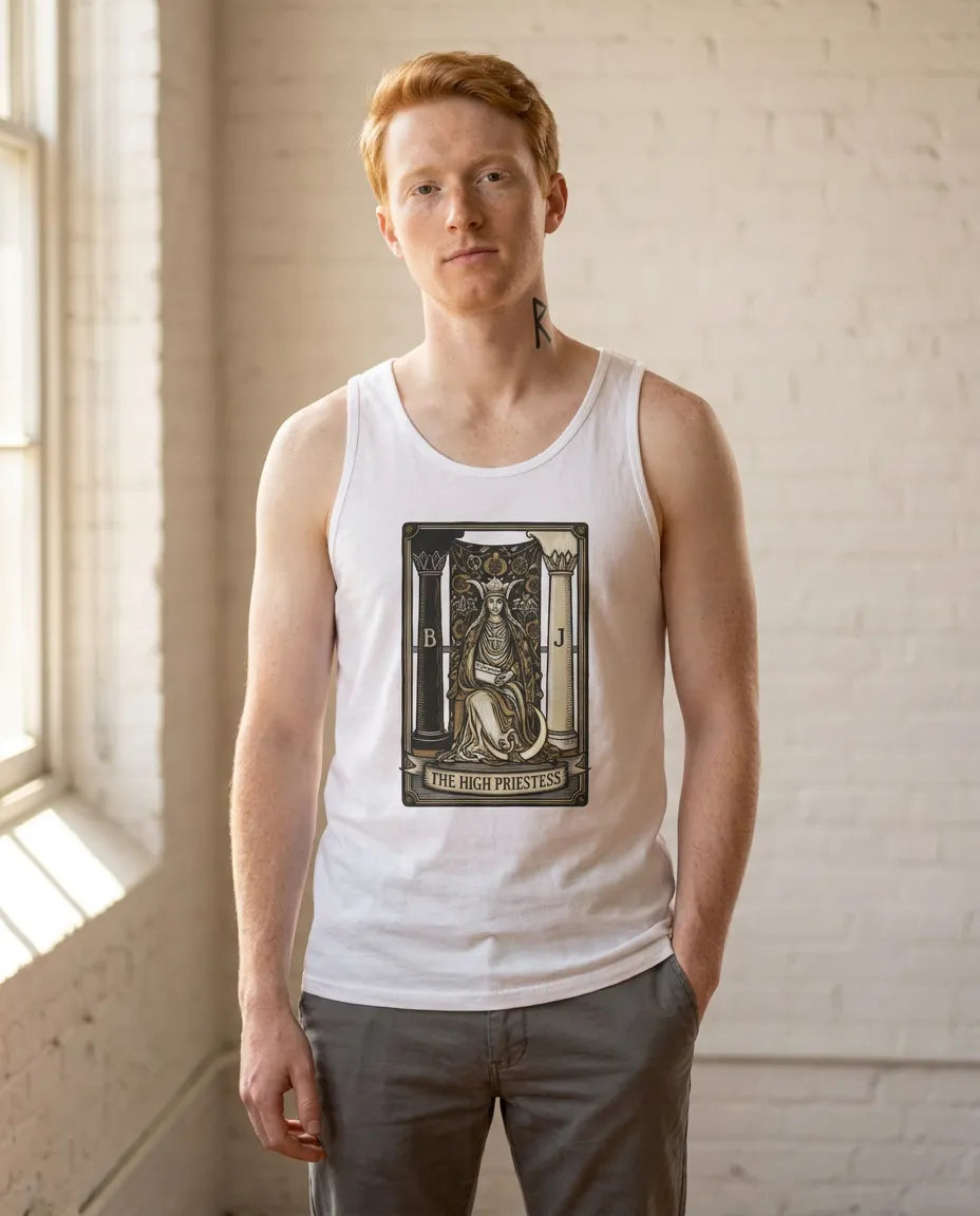 High Priestess Tarot Card Tank Top - Lightweight Ring-Spun Cotton Jersey - Unisex White