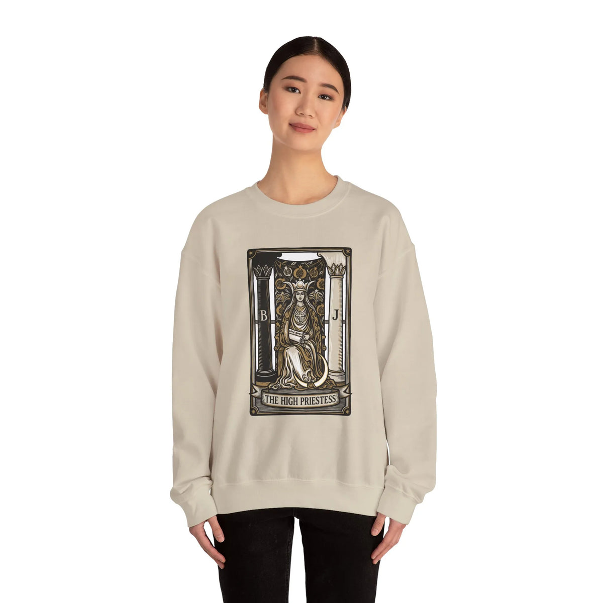 The High Priestess Tarot Card Sweatshirt - Heavy Blend Fleece Crewneck - Unisex White