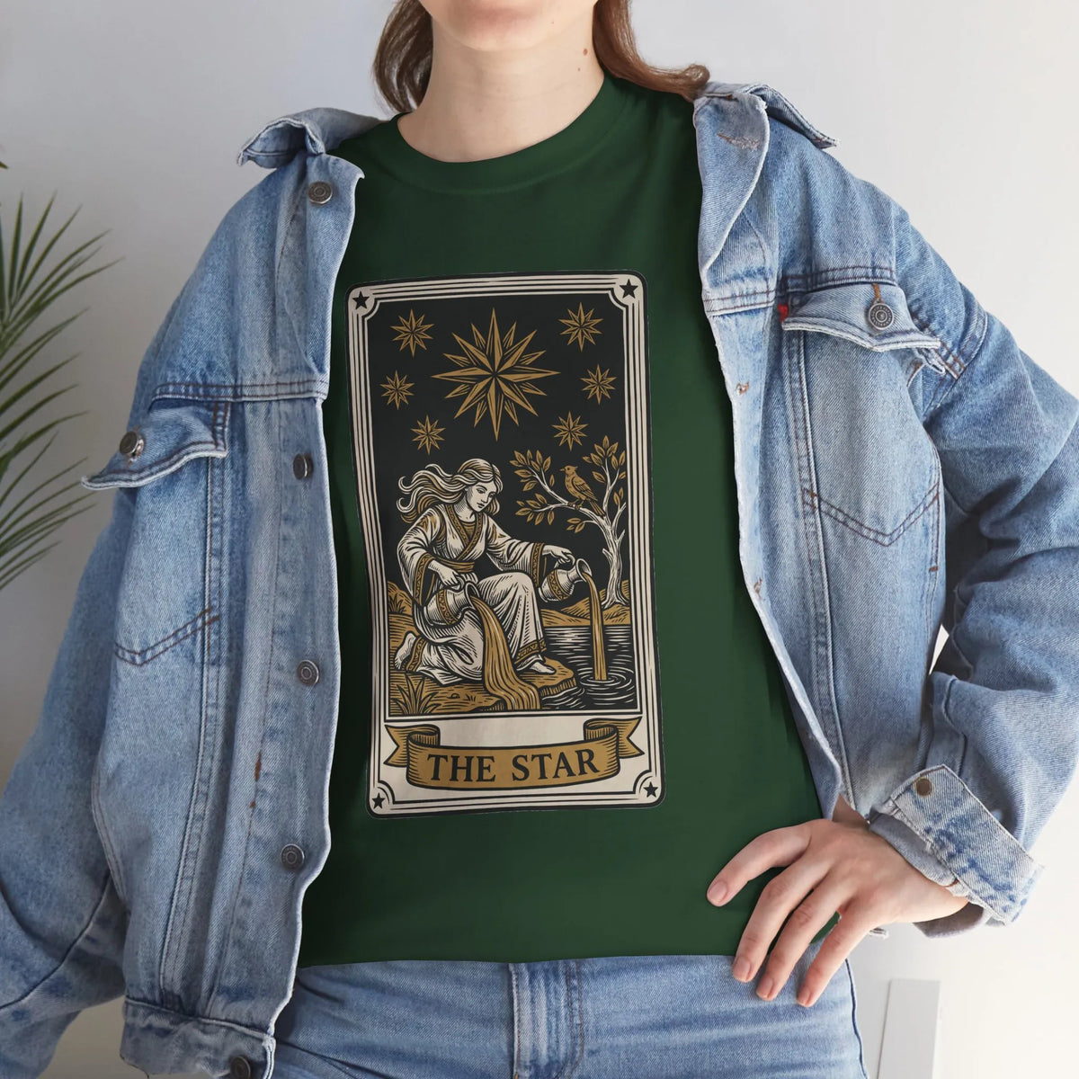 Tarot The Star Card Graphic T-Shirt - Heavy Cotton Classic Fit Tee - Unisex Off White