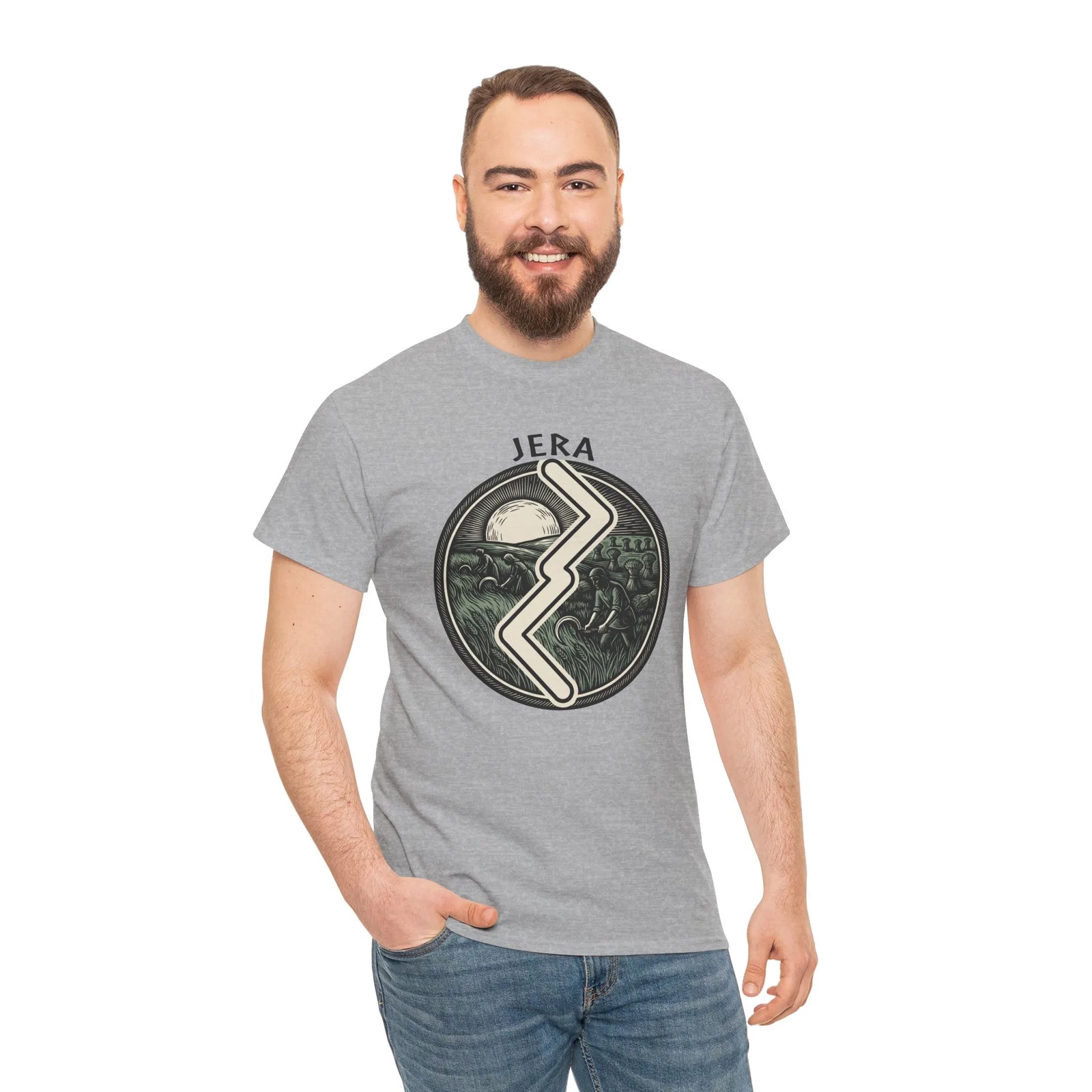Jera Rune Harvest Reaping T-Shirt - Medium Weight Cotton Classic Fit Tee - Unisex White