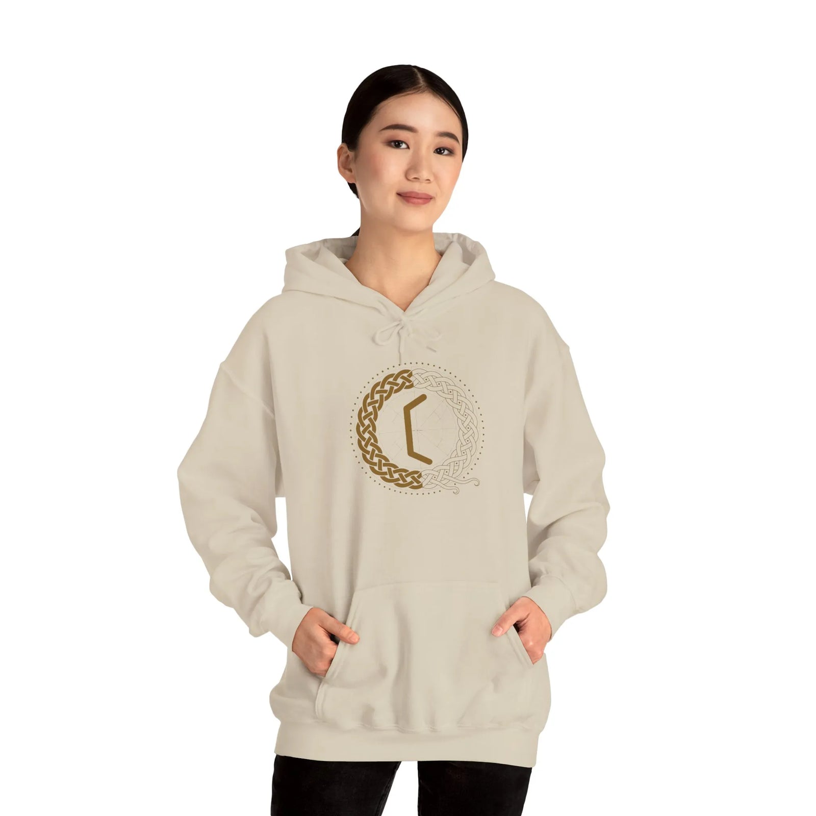 Perthro Runic Symbol Hoodie - Heavyweight Fleece Pullover - Unisex White