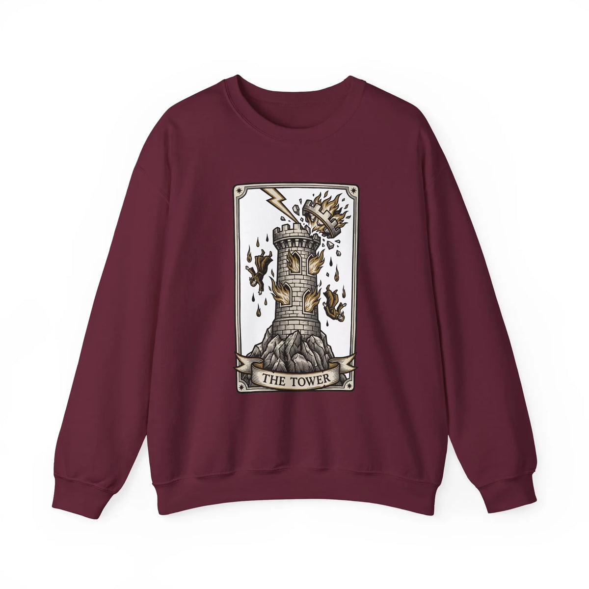 The Tower Tarot Card Sweatshirt - Heavy Blend Fleece Crewneck - Unisex White