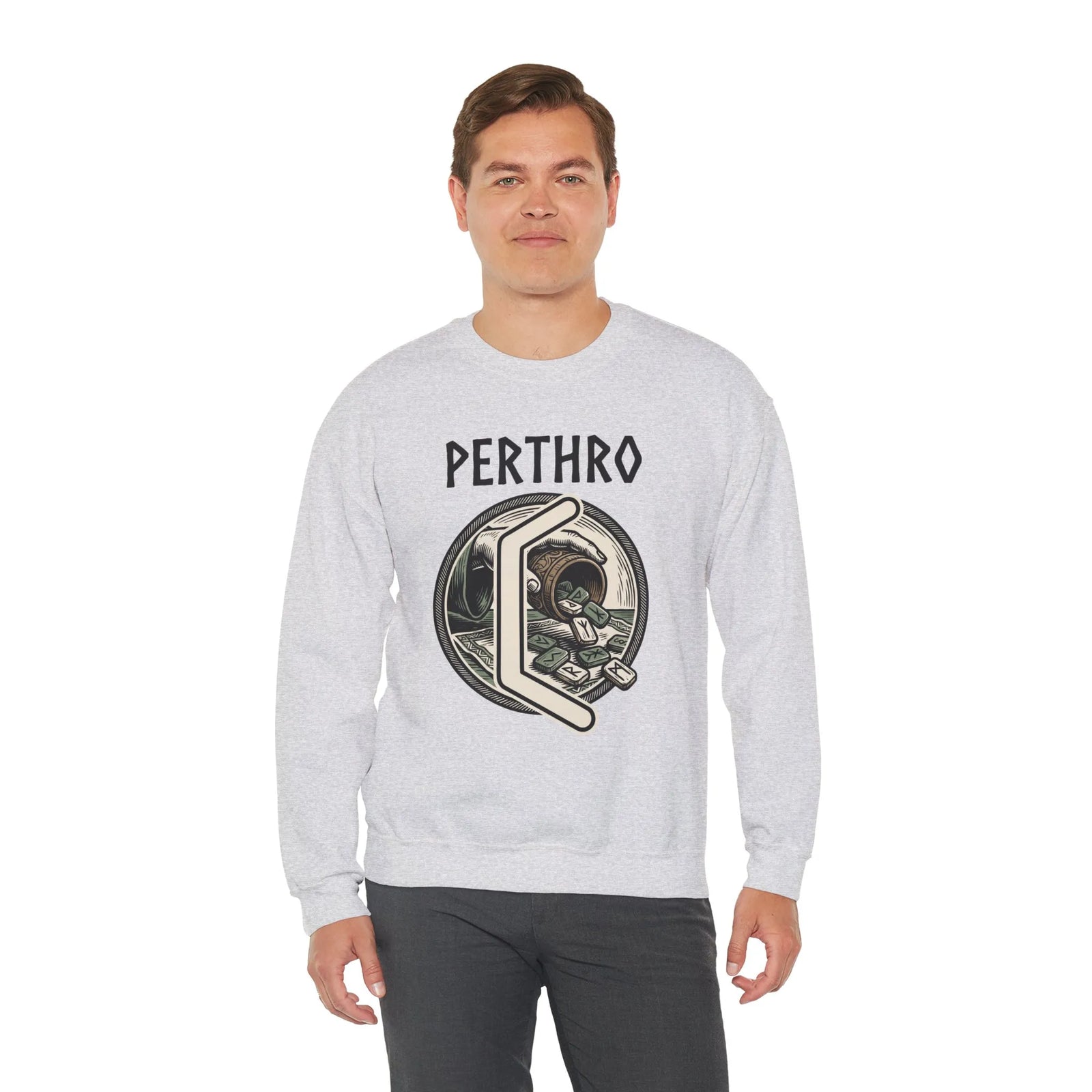 Perthro Rune Lot Cup Graphic Sweatshirt - Heavy Blend Fleece Crewneck - Unisex White