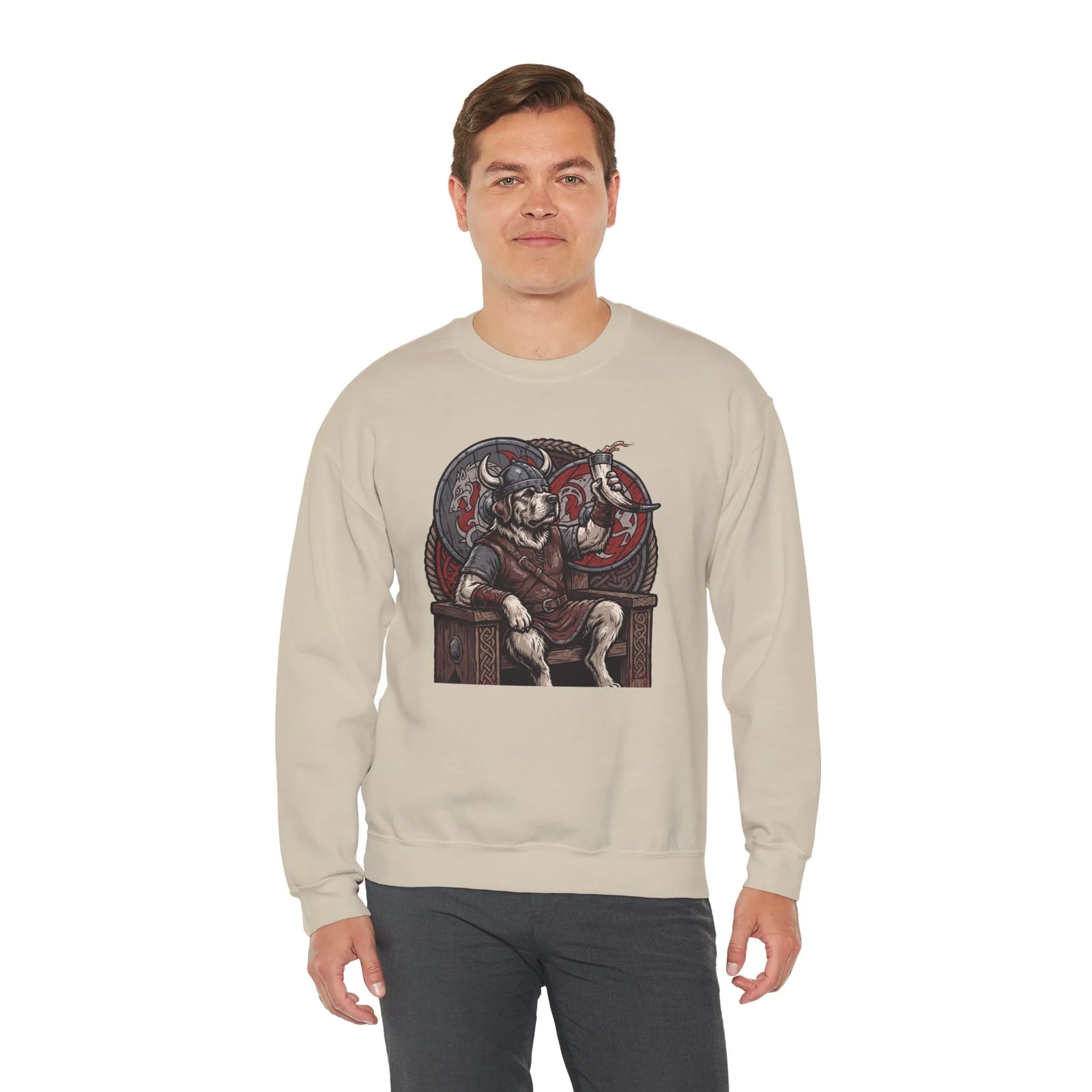 Viking Berserker Dogs Graphic Sweatshirt - Medium Weight Cotton Poly Crewneck - Unisex White