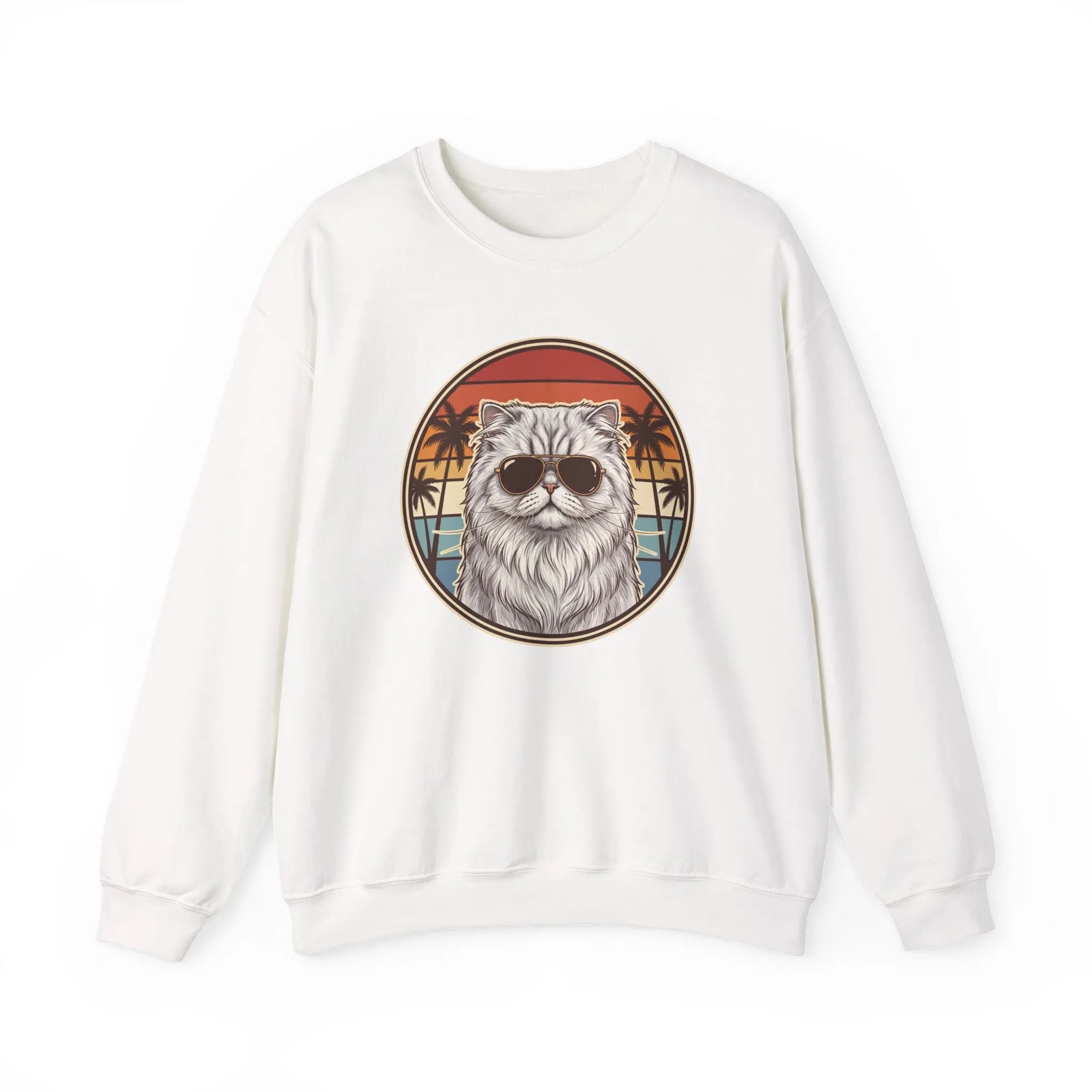 Persian Cool Cat 70s Sunset Aviators Sweatshirt - Heavy Blend Cotton-Poly Crewneck - Unisex White