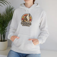 Siberian Husky Retro 70s Sunset Hoodie - Medium-Heavy Fleece Pullover - Unisex Ash