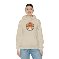 Corgi Aviator Retro Sunset Hoodie - Heavyweight Fleece Pullover - Unisex White