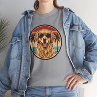 Golden Retriever Sunset Aviator T-Shirt - Heavy Cotton Classic Fit Tee - Unisex White