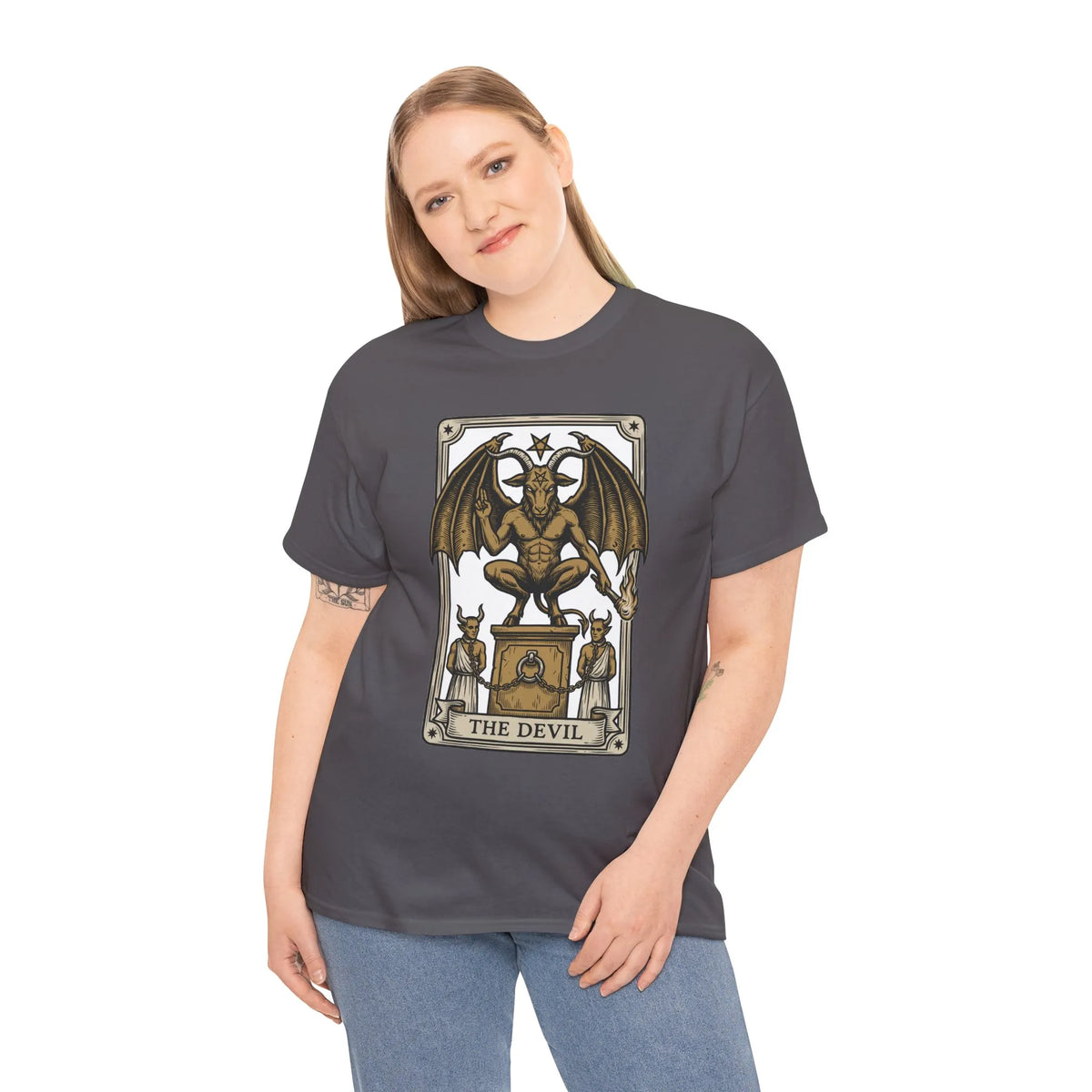 The Devil Tarot Card Graphic T-Shirt - Heavy Cotton Classic Fit Tee - Unisex White