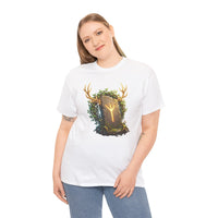 Elhaz Rune Elk Protection T-Shirt - Heavy Cotton Classic Fit Tee - Unisex White