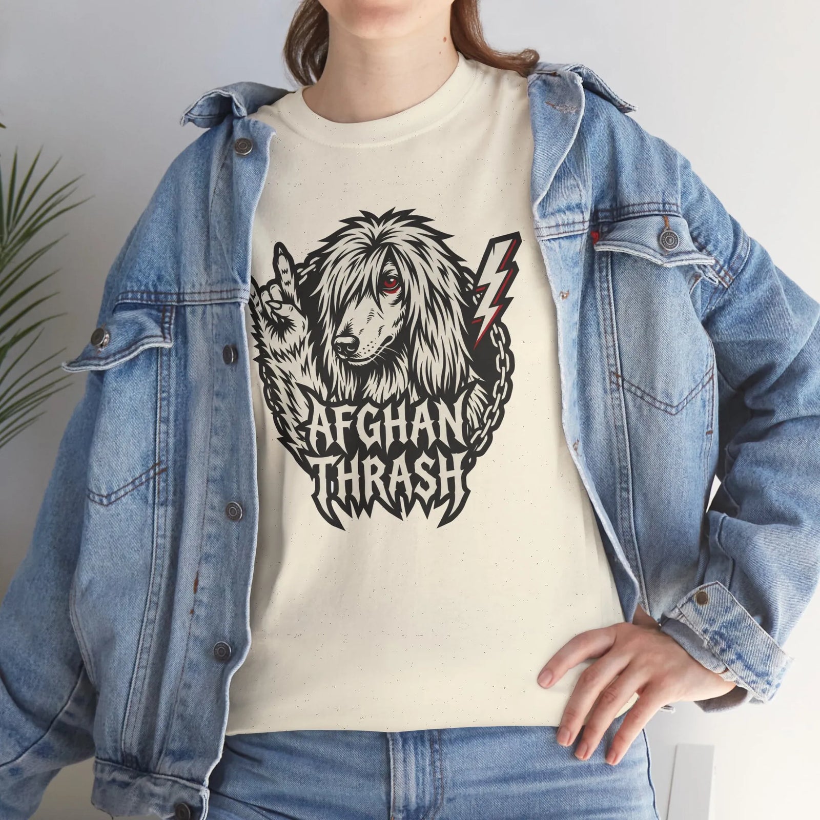 Headbanger Rocker Dogs Graphic T-Shirt - Heavy Cotton Classic Fit Tee - Unisex White