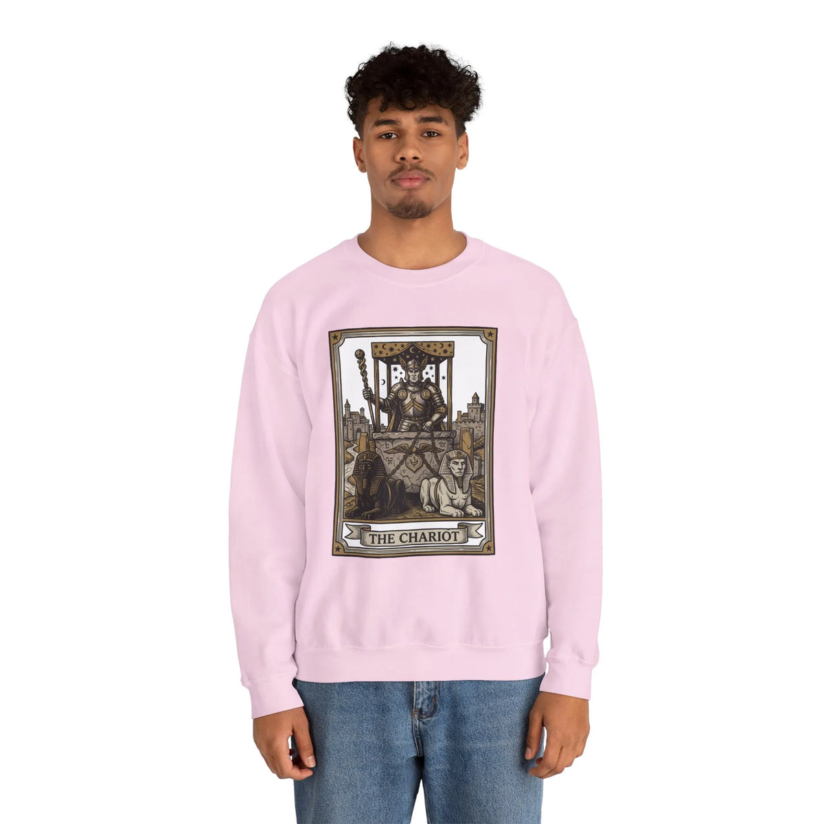 The Chariot Tarot Card Sweatshirt - Heavy Blend Cotton-Poly Crewneck - Unisex White